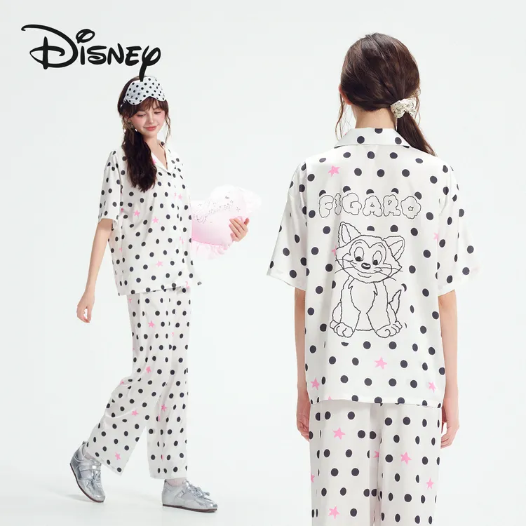 Disney/迪士尼7A抗菌透气猫波点开衫女家居服2026薄款可外穿套装