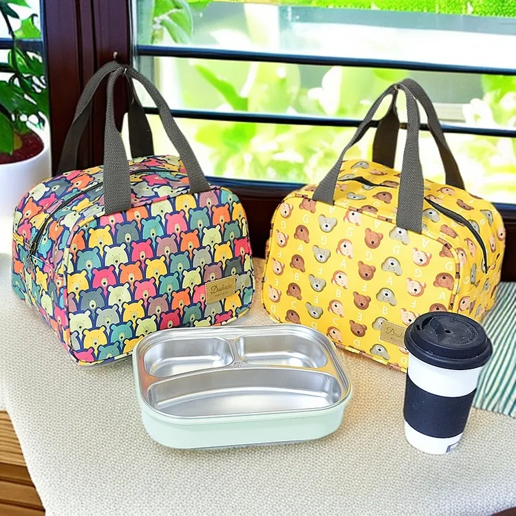 加厚时尚大号手提袋便当袋学生平放大容量保温饭盒袋手提饭盒包