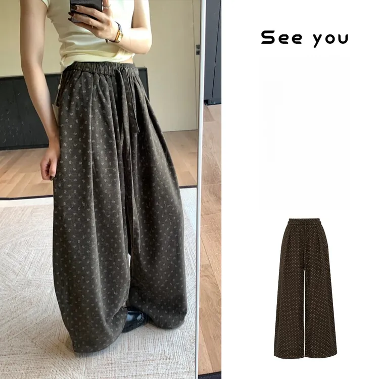 复古碎花阔腿裤宽松慵懒风显瘦梧桐裤秋装女款休闲裤Y1738