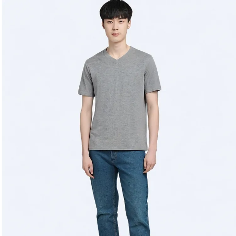 250g重磅男士纯棉V领T恤鸡心领黑白经典色休闲透气学生宽松打底衫