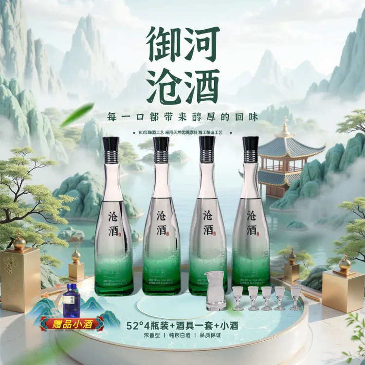 沧酒纯粮白酒浓香型52度4瓶装佳酿节日送礼优选入口口粮酒52度480