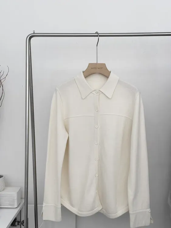 羊毛衬衫」柔软加厚polo单排扣衬衫款针织开衫时尚休闲纯色夏季015