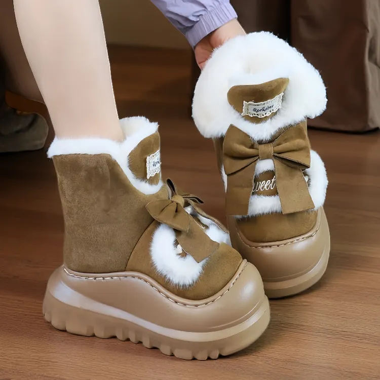 蝴蝶结厚底包头棉鞋女冬季新款外穿增高加绒保暖防滑时尚雪地靴