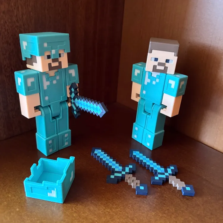 我的世界STEVE钻石套装玩具3D打印可动玩偶精致细节一秒桌面装饰