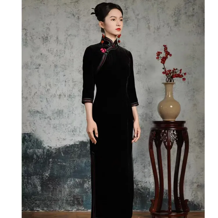 江南春【夜玫瑰】秋冬季新款修身显瘦气质港风旗袍改良版优雅