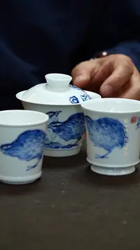 【闪购商品】黄云鹏 青花拟八大风一盖碗两杯茶器