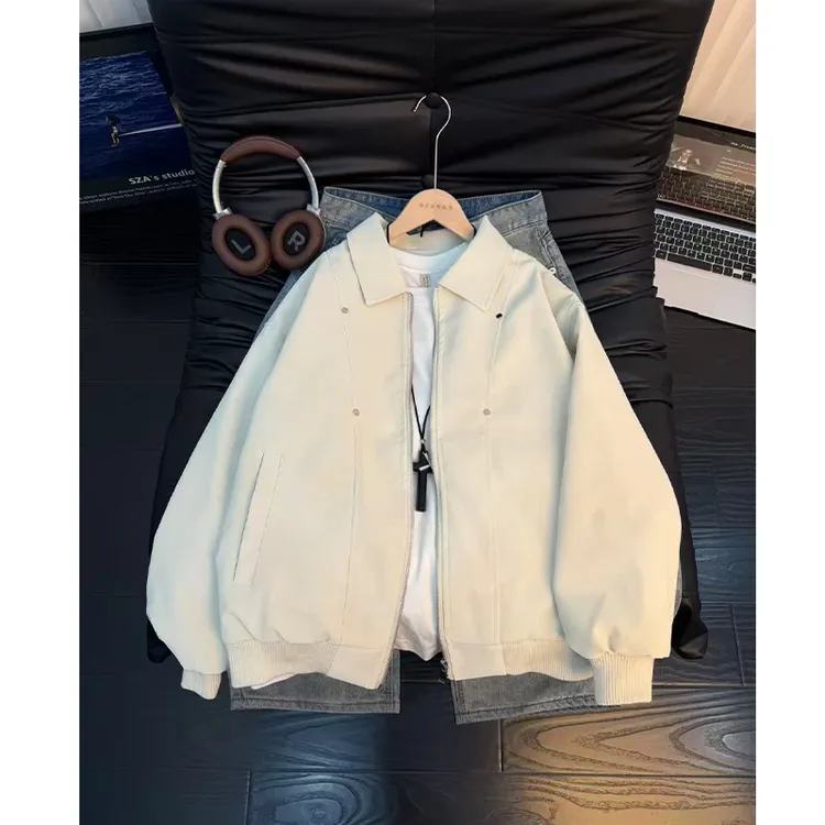 美式cleanfit夹克棉服男秋冬痞帅宽松立领外套高级感情侣潮牌棉衣