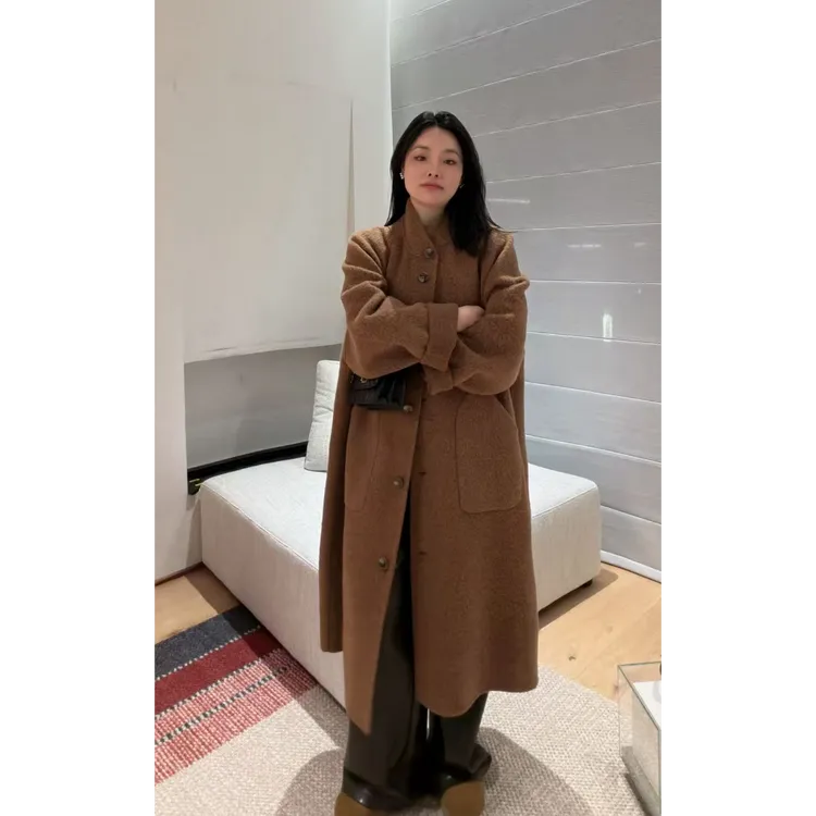 羊毛羊驼毛咖色羊毛大衣
