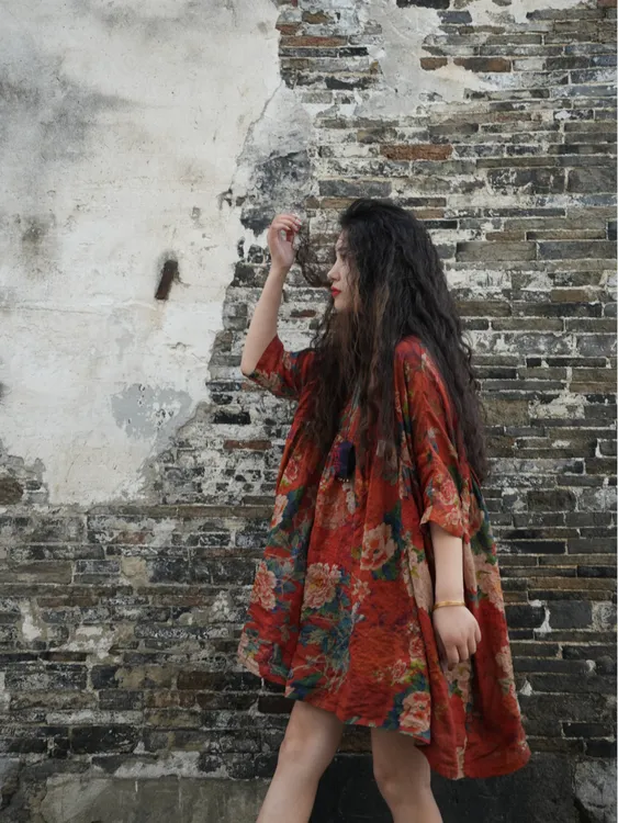 museguhui/木色古汇1123#复古夏季宽松文艺印花古风连衣裙