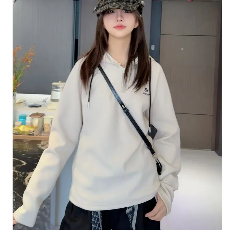 TTY （加绒） 冬季2025美式简约修身显瘦日常半拉链连帽卫衣278142