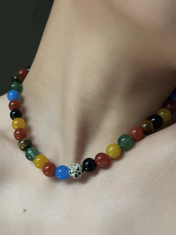 浪漫宇宙手作天然彩色玉石玛瑙虎眼石度假小众锁骨串珠项链