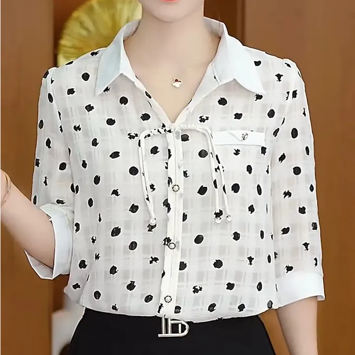 洋气中年妈妈夏季百搭休闲减龄衬衣高档时尚宽松显瘦减龄印花衬衫