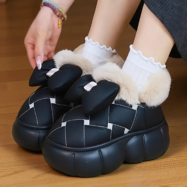 甜美防水蝴蝶结棉鞋女2025冬季新款加绒保暖防滑厚底外穿雪地靴