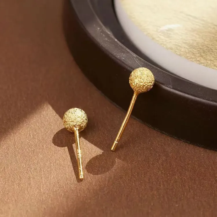 铜合金耳饰 磨砂豆豆耳钉简约设计砂珠O0236