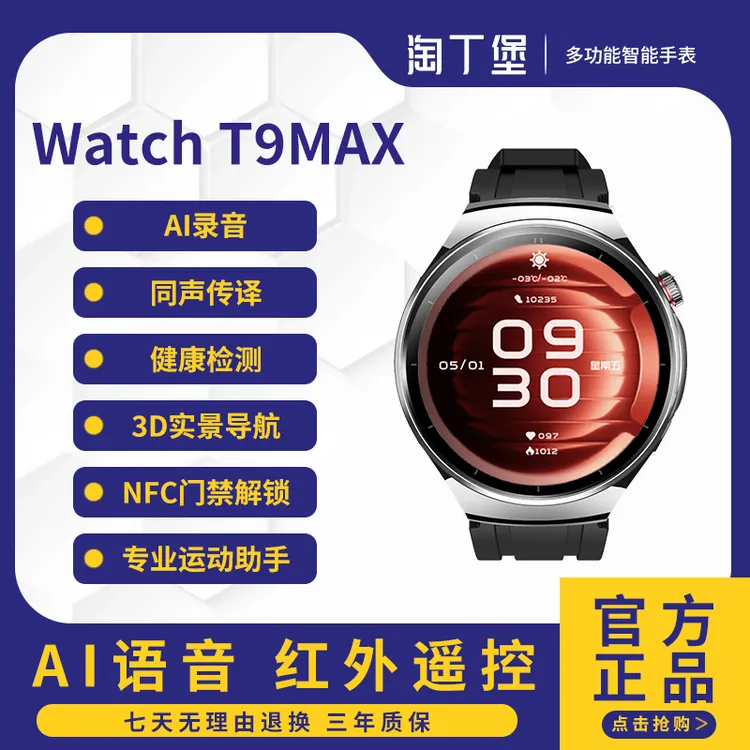 【新品上市】淘丁堡非凡慧影T9MAX智能手表Ai录音同声传译黑-WJB