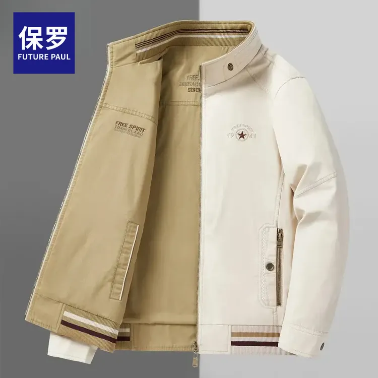 Future paul/未来保罗夹克男士两面穿纯棉立领外套宽松休闲工装男