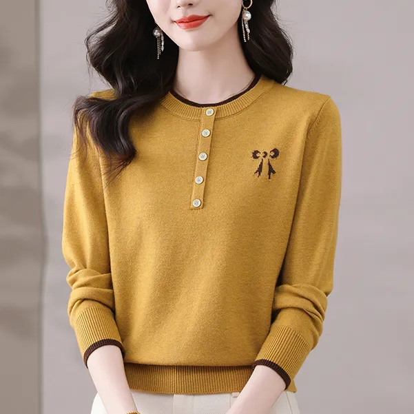 秋冬毛衣圆领羊毛衫上衣宽松显瘦洋气保暖百搭内搭女装打底衫冬季