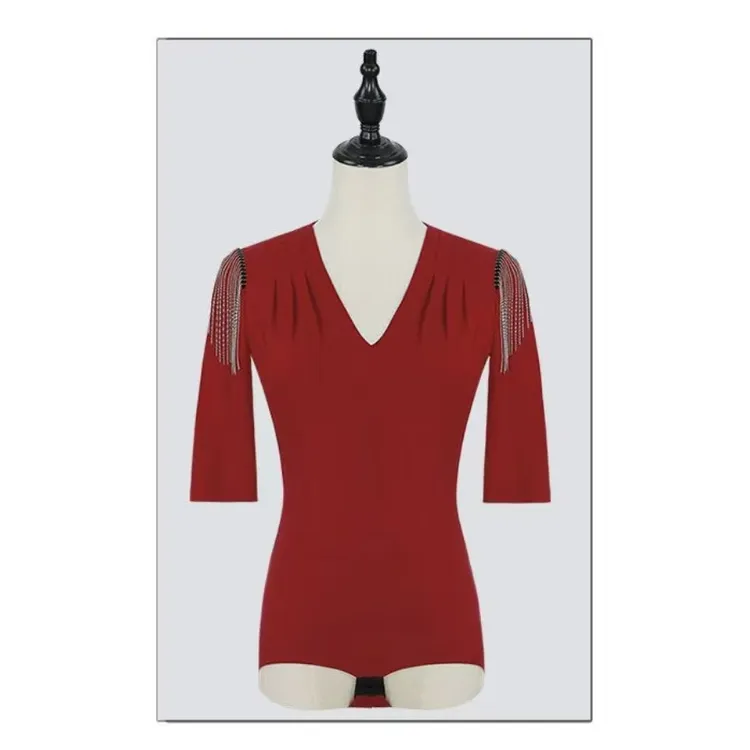 老师同款时尚百搭v领流苏气质模特走秀导师形体服