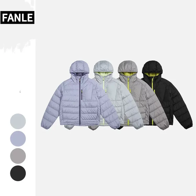 FANLE秋冬户外轻薄撞色拉链连帽外套冬季白鸭绒羽绒服男女保暖