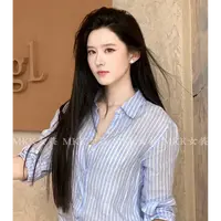 蓝色条纹衬衫女高端时尚上衣2025年夏季新款休闲清纯风气质薄款