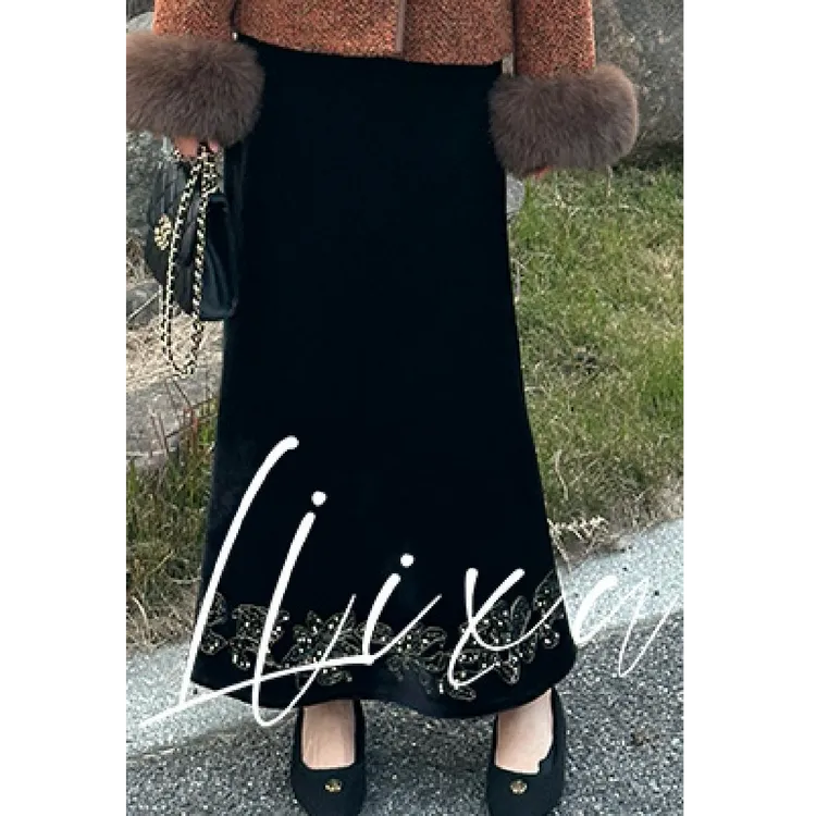 【猫七七】2025秋冬新款百搭丝绒半身裙Q58BQW5173