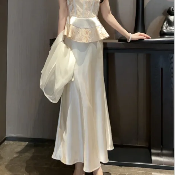 法式缎面鱼尾半身裙夏季高腰修身显瘦气质长裙