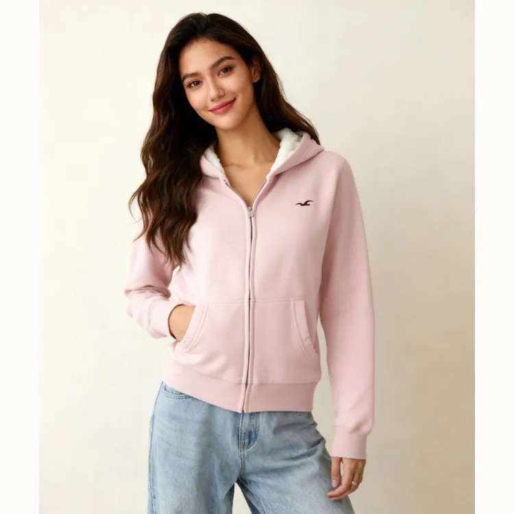 Hollister小海鸥图案25秋冬新款加绒连帽卫衣外套女装352-5203