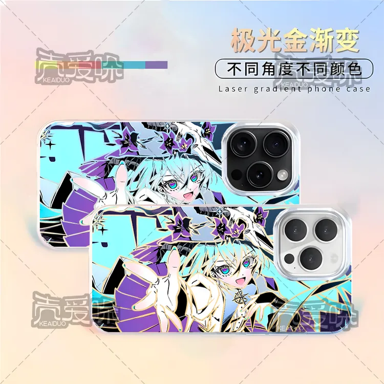 初音未来反光线条适用苹果17荣耀OPPOreno13vivoiQOO极光金手机壳