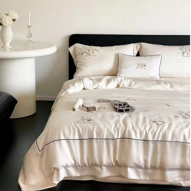 床品套件床品被套床上用品高档轻奢刺绣纯色设计师