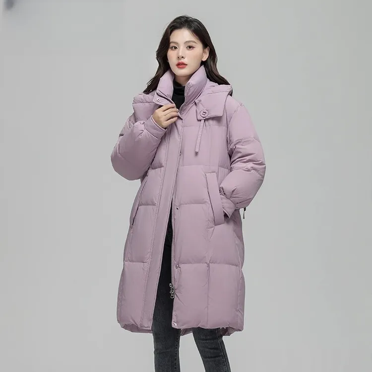 纪诗哲女装冬季新款时尚长款羽绒服女款连帽加厚过膝大气保暖外套