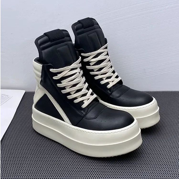 情侣款特大码欧美ro高帮鞋真皮倒三角休闲潮流板鞋增高短靴潮鞋