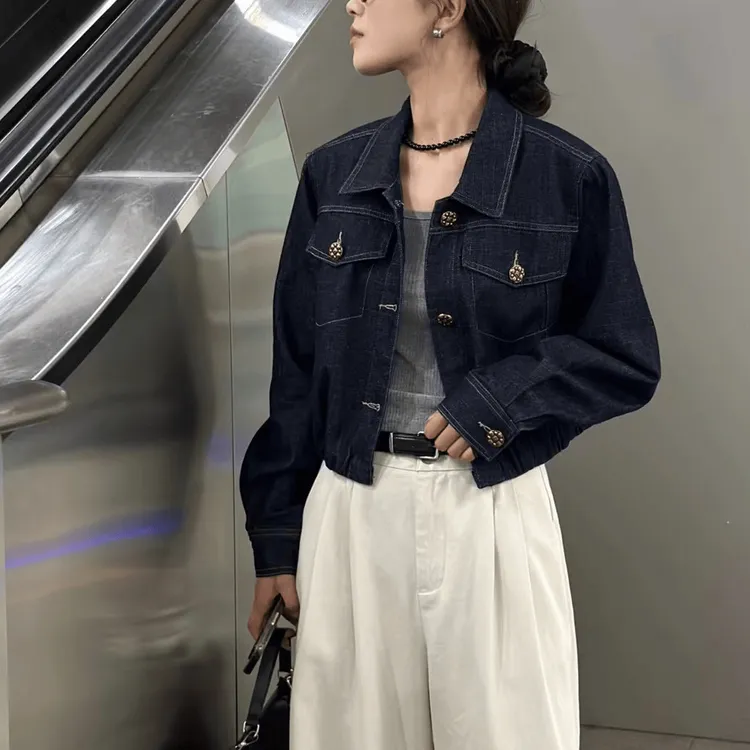 欧货小个子牛仔外套女短款2025年秋季韩系显瘦宽松休闲翻领牛仔衣