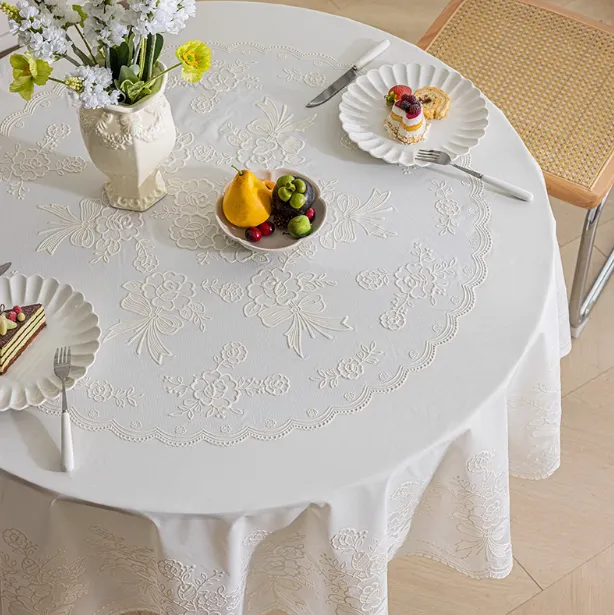 【100圆】米白色圆桌布PVC防水防烫防污免洗桌布圆形餐桌布2025