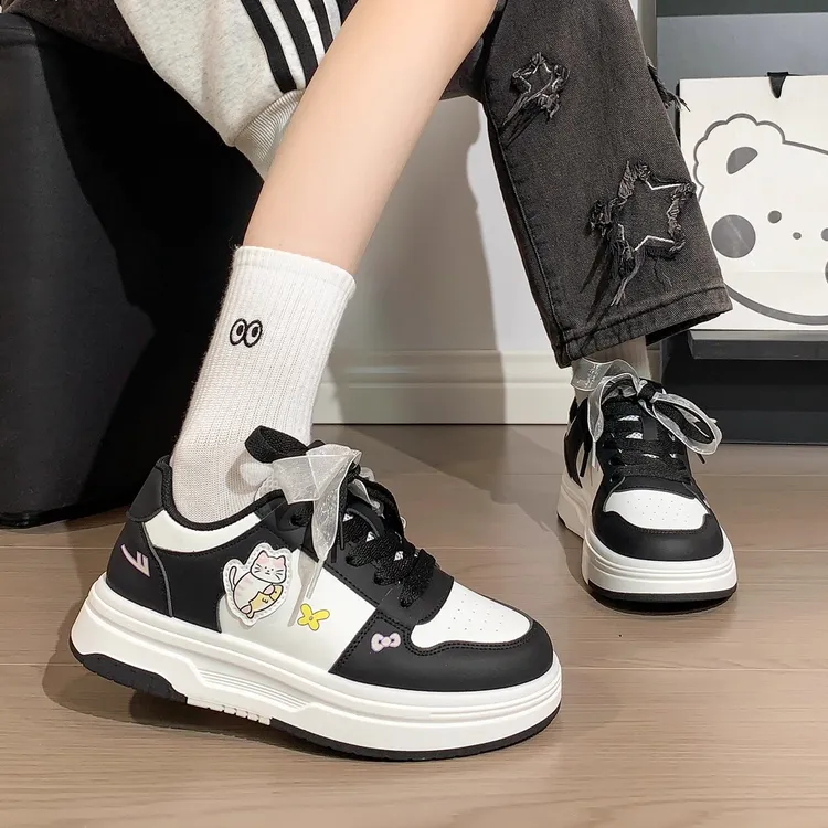 Warrior/回力可爱小猫小白鞋女春秋新款爆款百搭休闲厚底板鞋子女