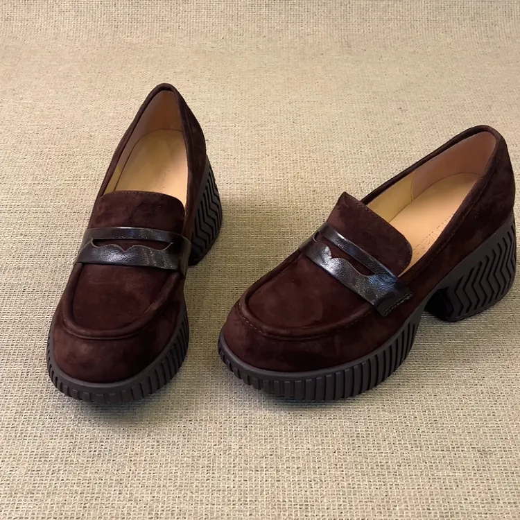 RubyL/8cm小个子简约英伦风磨砂百搭舒适一脚蹬圆头厚底单鞋女款