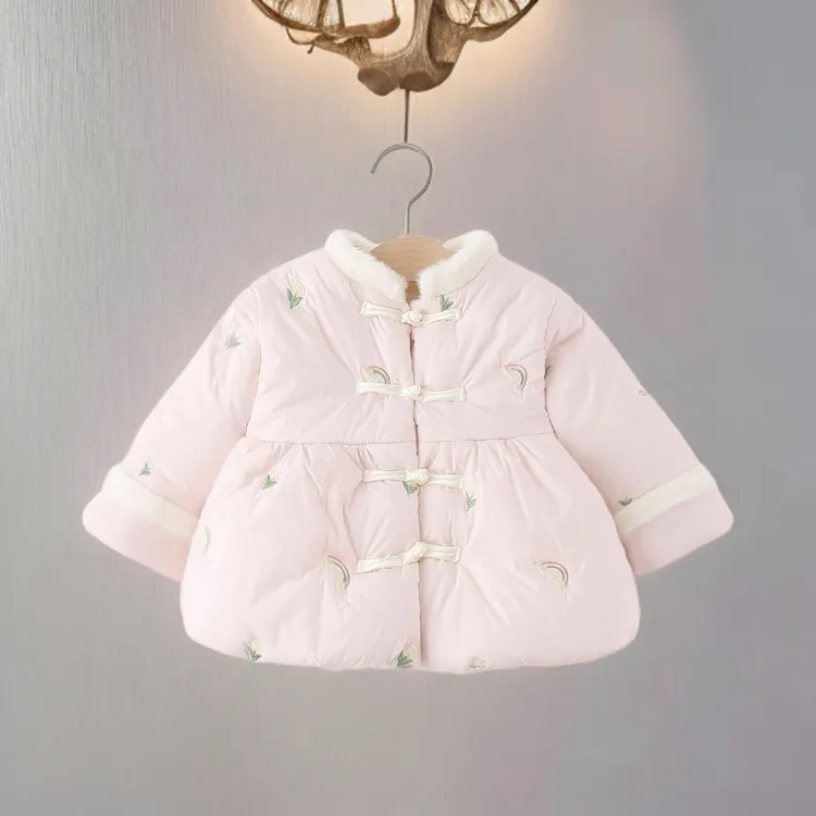 女童棉服新中式棉衣小童中国风外套宝宝中长款加绒加厚冬季棉袄