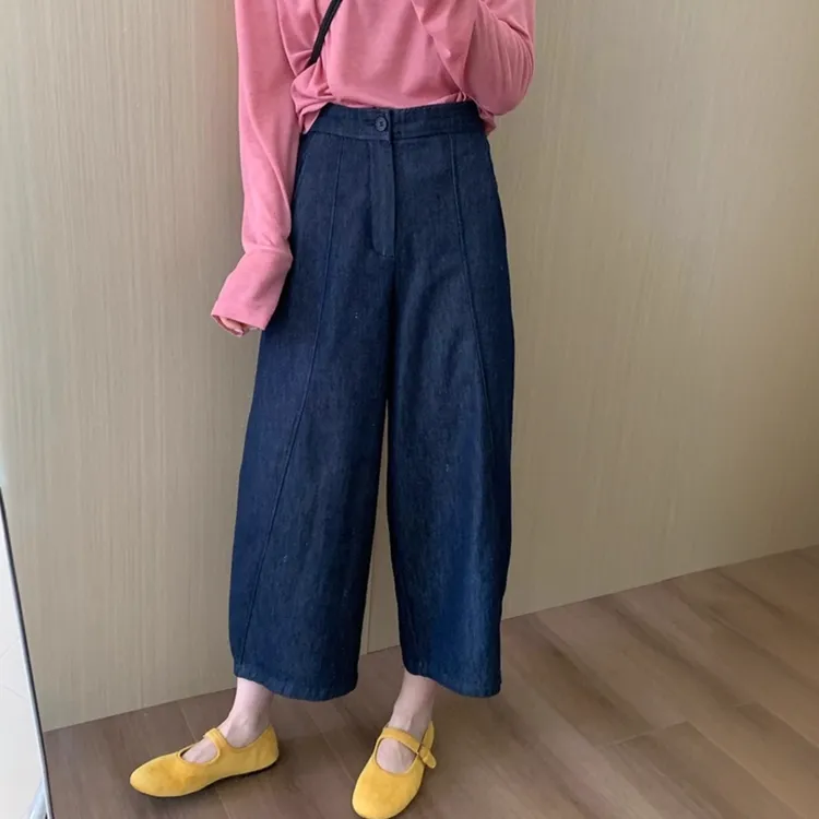 简约风通勤休闲奶奶裤2025夏新款梨形身材宽松显瘦高腰九分气球裤