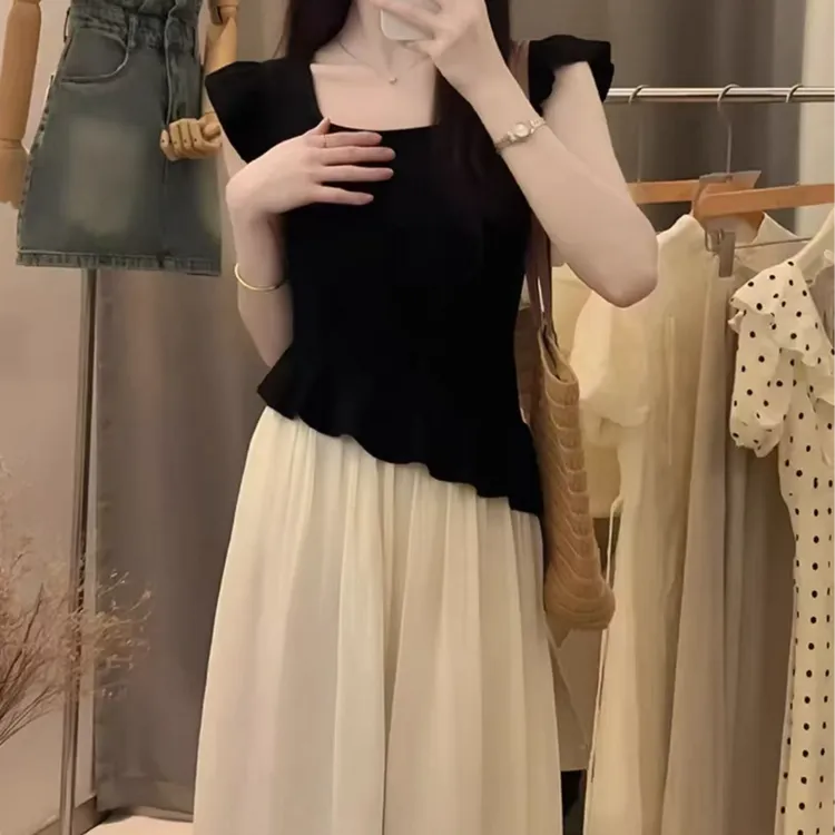 【小个子定制】温柔减龄韩系不规则短袖T恤+流光纱高级百搭半身裙