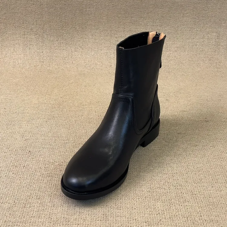 RubyL/3cm简约英伦风休闲通勤后拉链百搭舒适圆头粗跟短靴女款