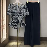 【现货】时尚套装2025夏季新款休闲减龄上衣+阔腿裤+腰带套装M352