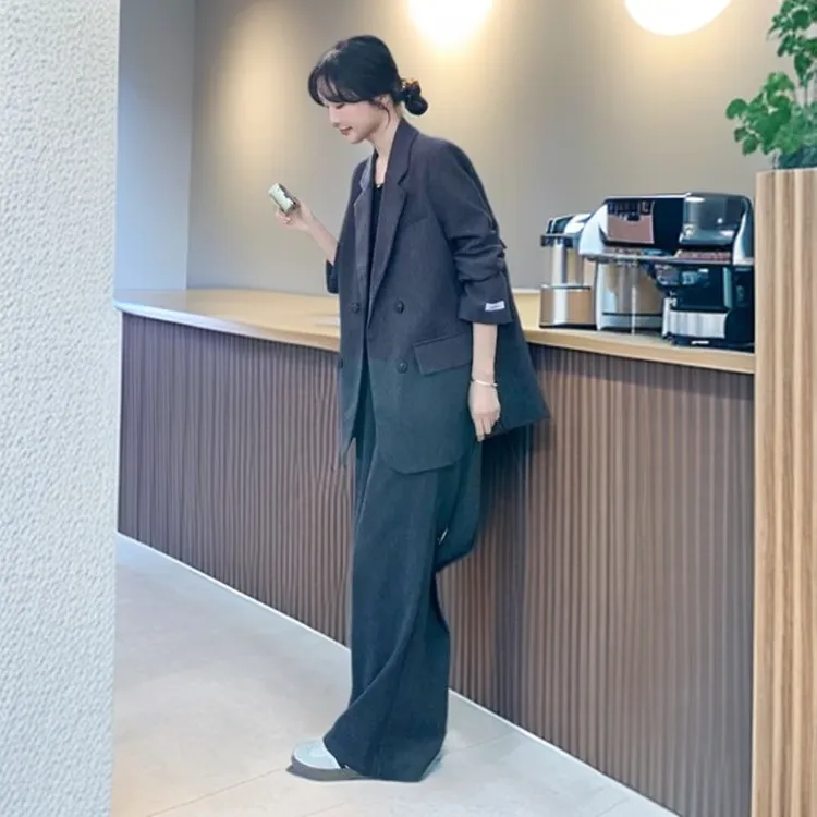 胖mm2-300斤慵懒风西装外套阔腿裤套装女秋冬气质休闲两件套ins潮