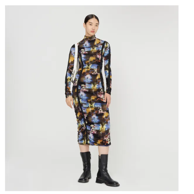 玛丝菲尔连衣裙长袖时尚宽松复古印花秋冬A1AY40226