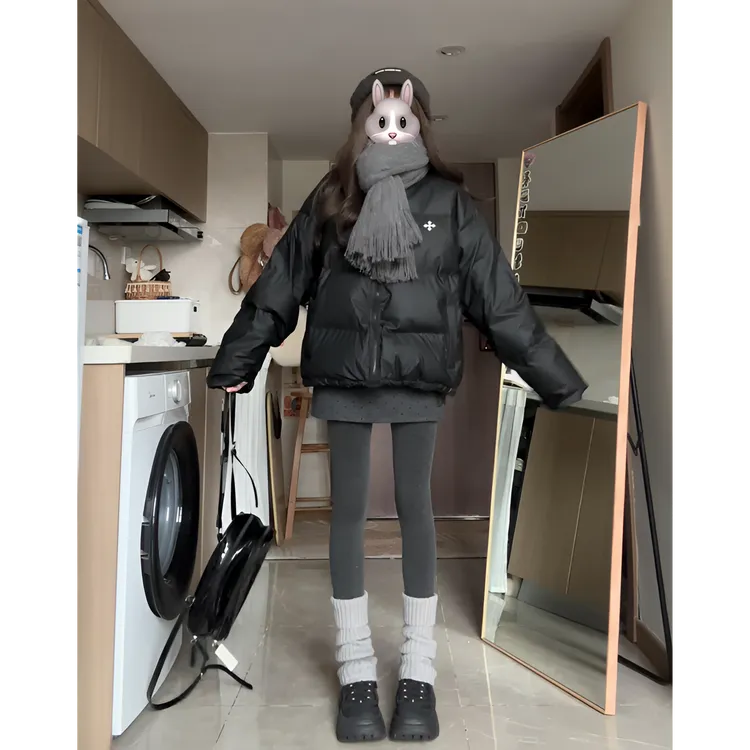棉服女2025冬季新款韩系宽松加厚百搭短款纯色立领叠穿棉衣外套潮