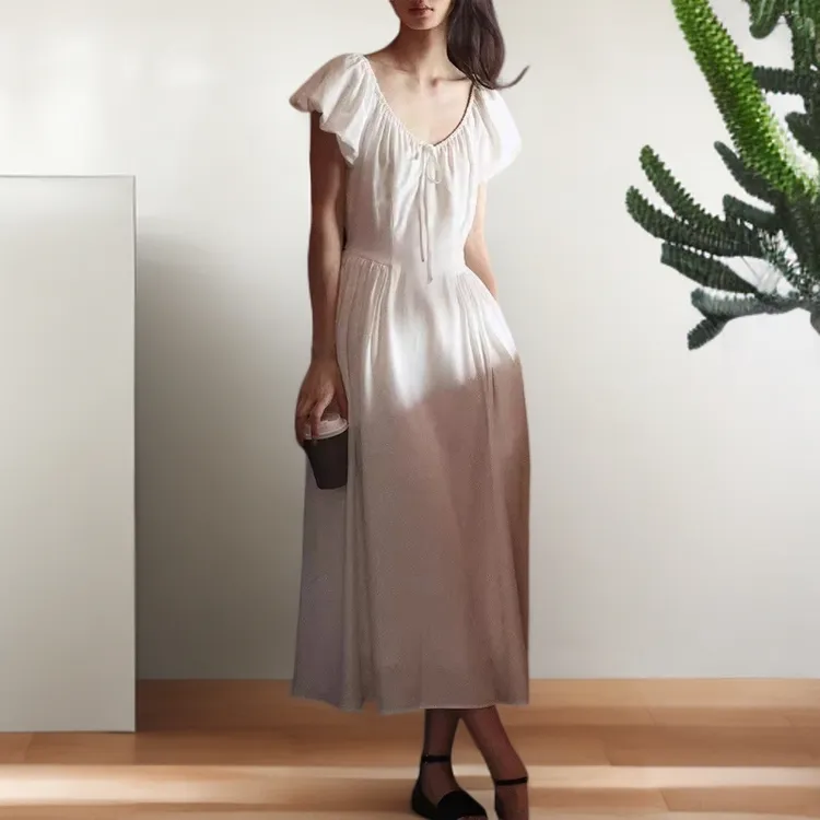 美丽的皇帝 逛画廊的女孩 抗皱法式v领连衣裙显瘦修身仙女优雅长