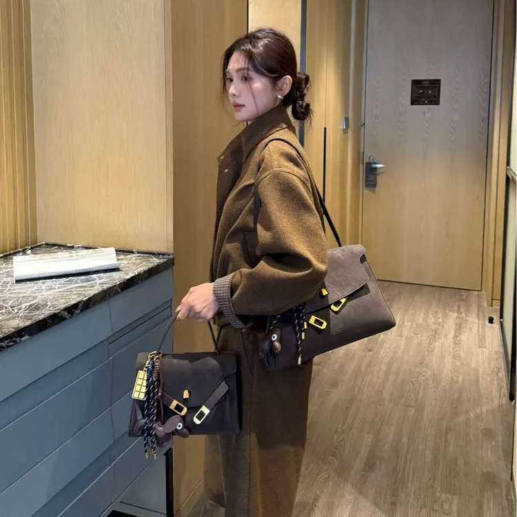升级版大容量包包复古擦色做旧锁扣凯莉包锁扣高级单肩斜挎骑士包