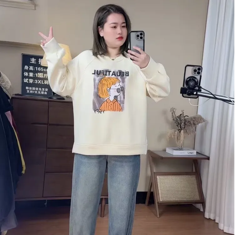 大码秋冬不挑身材显瘦减龄上衣印花狗圆领韩版卫衣休闲2575