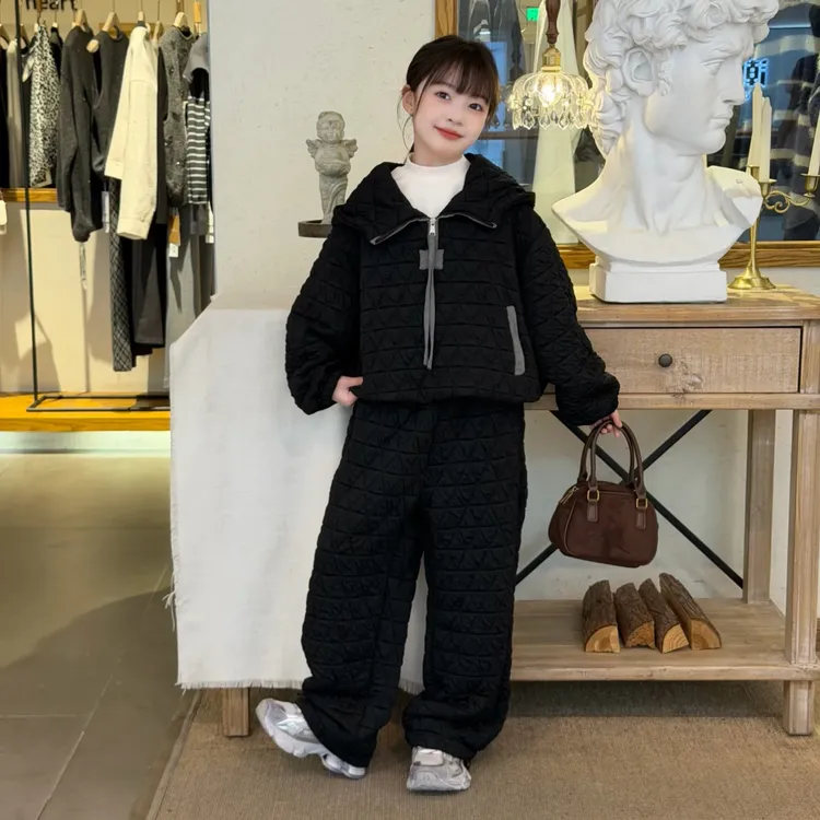 女童加厚卫衣套装冬装2025新款女大童棉服儿童冬季连帽棉衣两件套