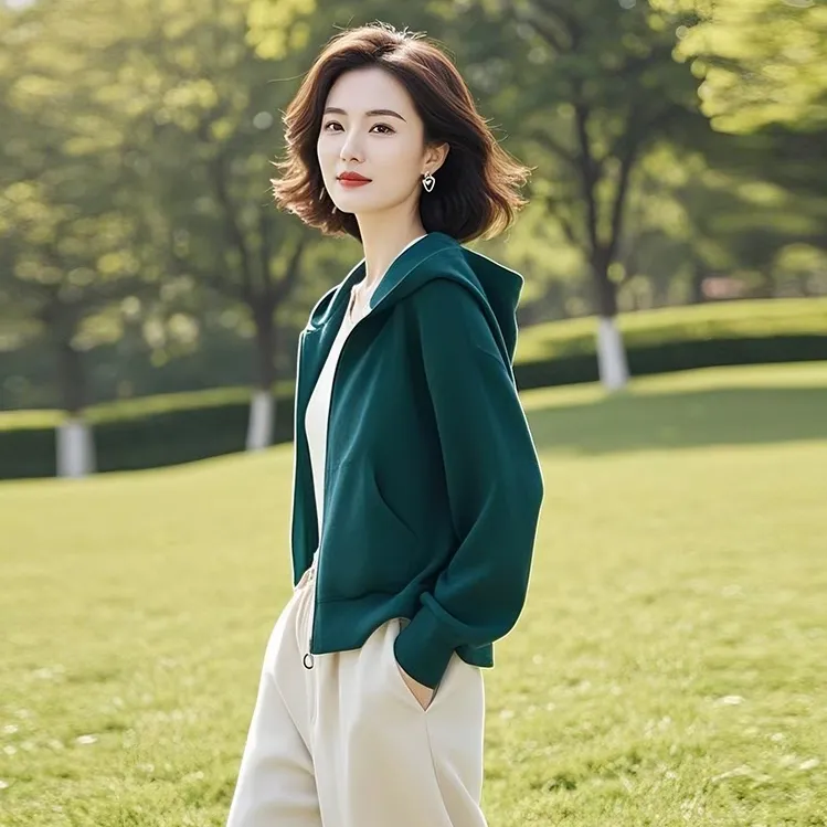2025年流行的春装今年流行的休闲百搭独特超好看绿色卫衣外套女装
