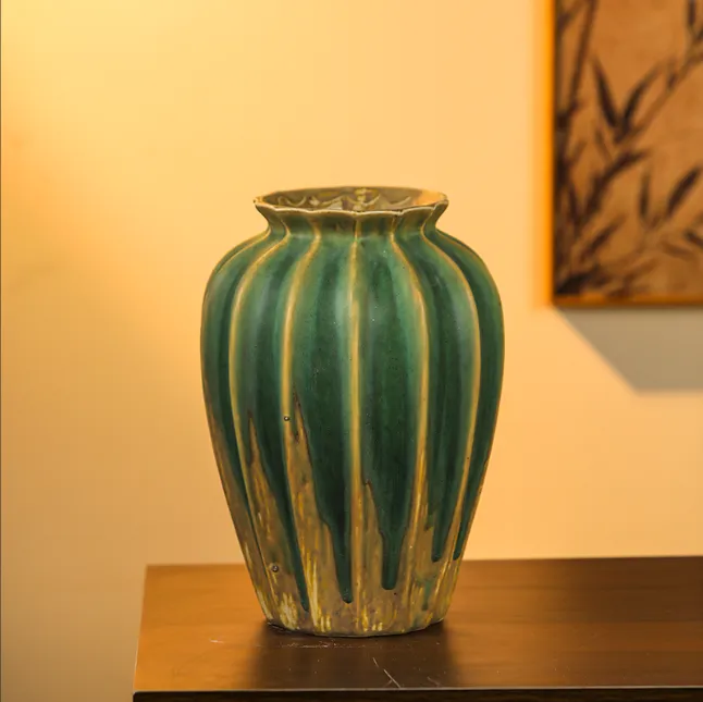 陶瓷花瓶客厅新中式禅意桌面高端插花摆件油画大南瓜高度30口径9