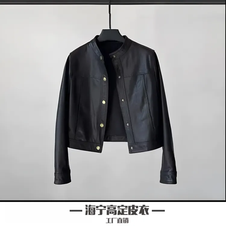 【工厂真皮现货】海宁秋冬女短款机车服绵羊皮衣减龄立领皮夹克外套